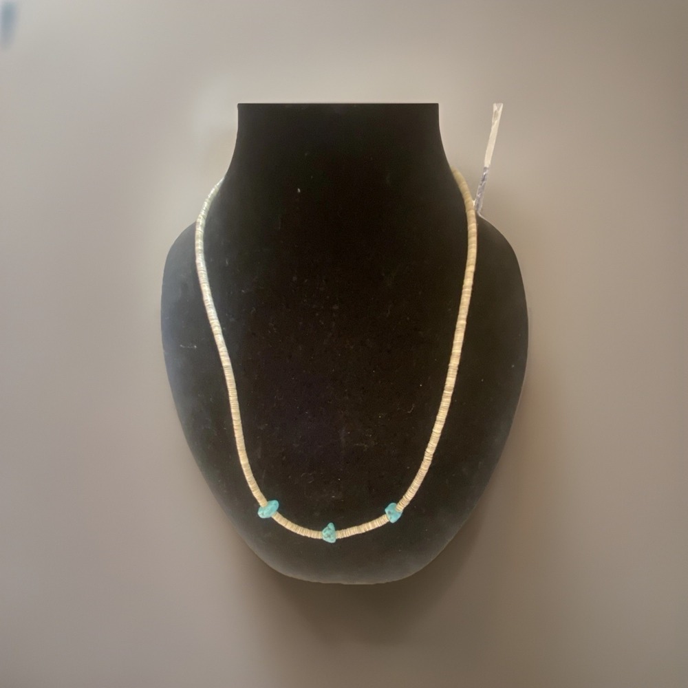Vintage Native American Heishi  Chunky Turquoise Sea Shell  Disc Necklace-26"